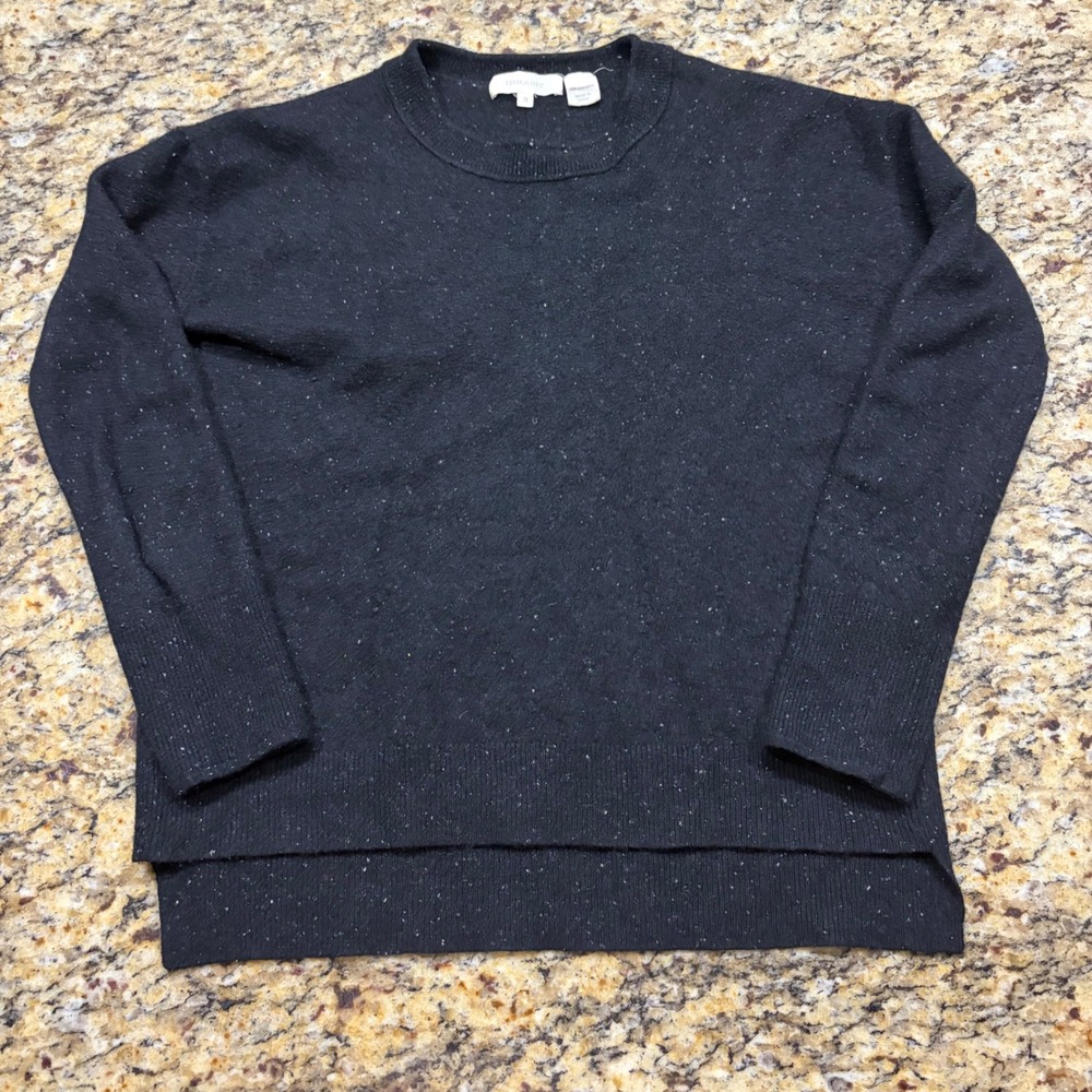 Inhabit Black 100% Cashmere Speckled Knit Crew Neck High-Low Sweater Medium ws